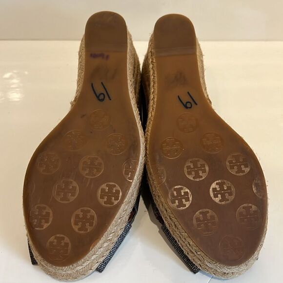 Tory Burch Filipa Wedge Espadrille Metallic Grey Shoes Size 10.5 - Picture 9 of 11